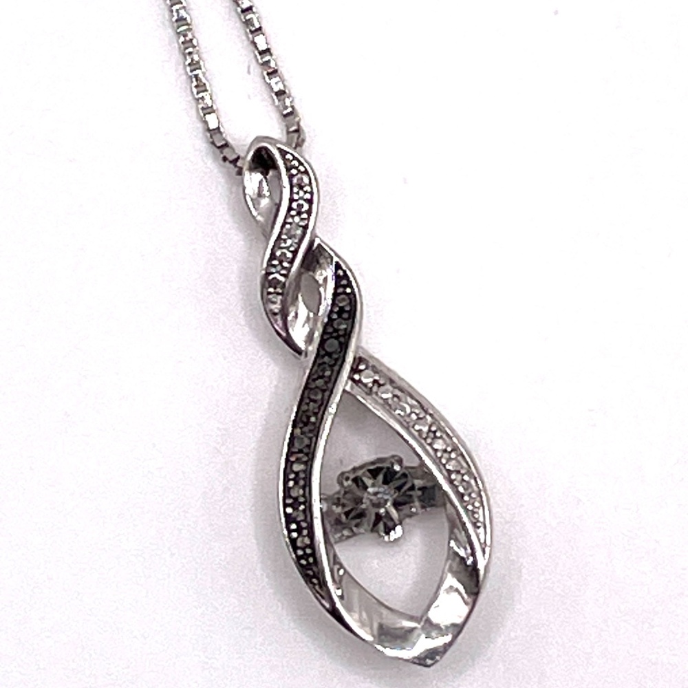 925 Sterling Silver OTC Thailand Infinity Black White Diamond Pendant Necklace
